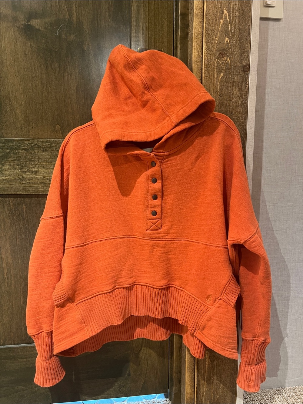 Free People Rust Orange Hooded Snap-Button Sweatshirt